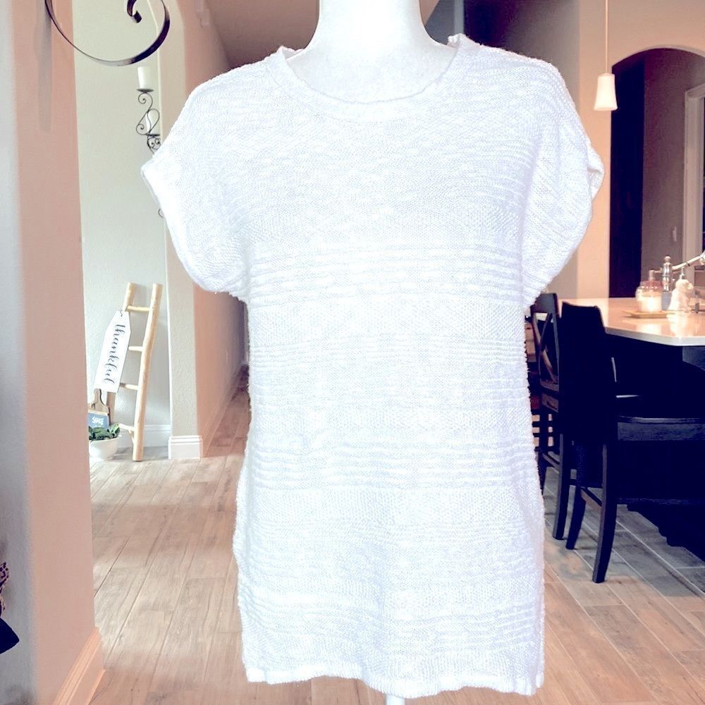 Anthropologie Moth Loose Tunic Short Sleeves White Crew Neck S Boho Cotton